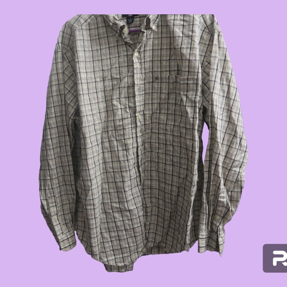Ralph Lauren Jeans plaid collared button up long sleeve shirt in tan size large.